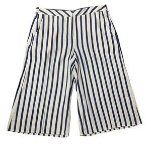 Gianni Bini Sz L Pants Wide Cropped Crop Cream Navy Vertical Stripes Nautical